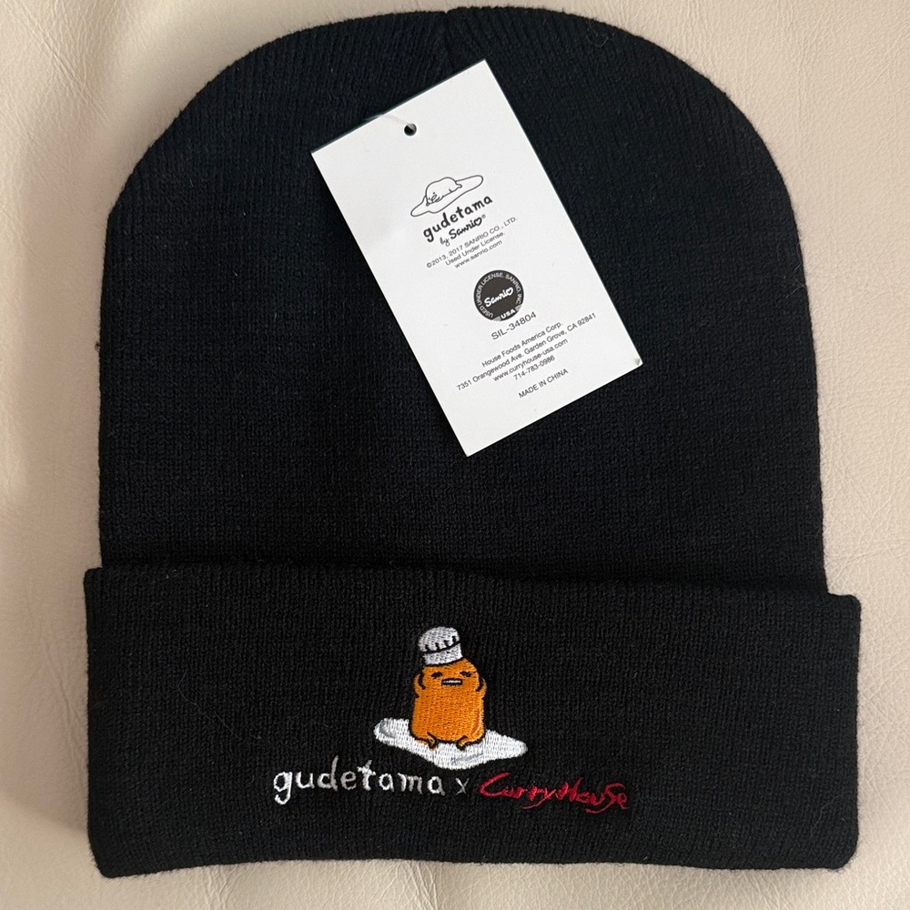 GudetamaxCurry House Black Embroidered Beanie